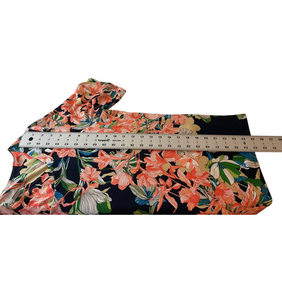Chico's Size 2 Large Floral Top Navy Multicolor Rayon Blend Short Sleeve Shirt - Picture 6 of 9